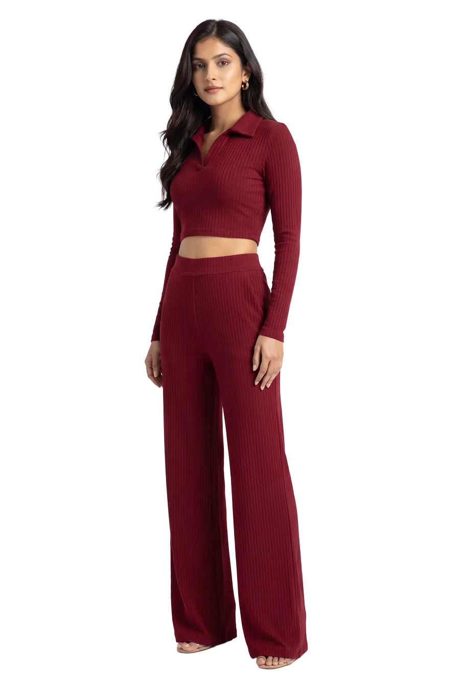 Co-ord Set — Ozeira Wine Ribbed Co-Ord Set for Women