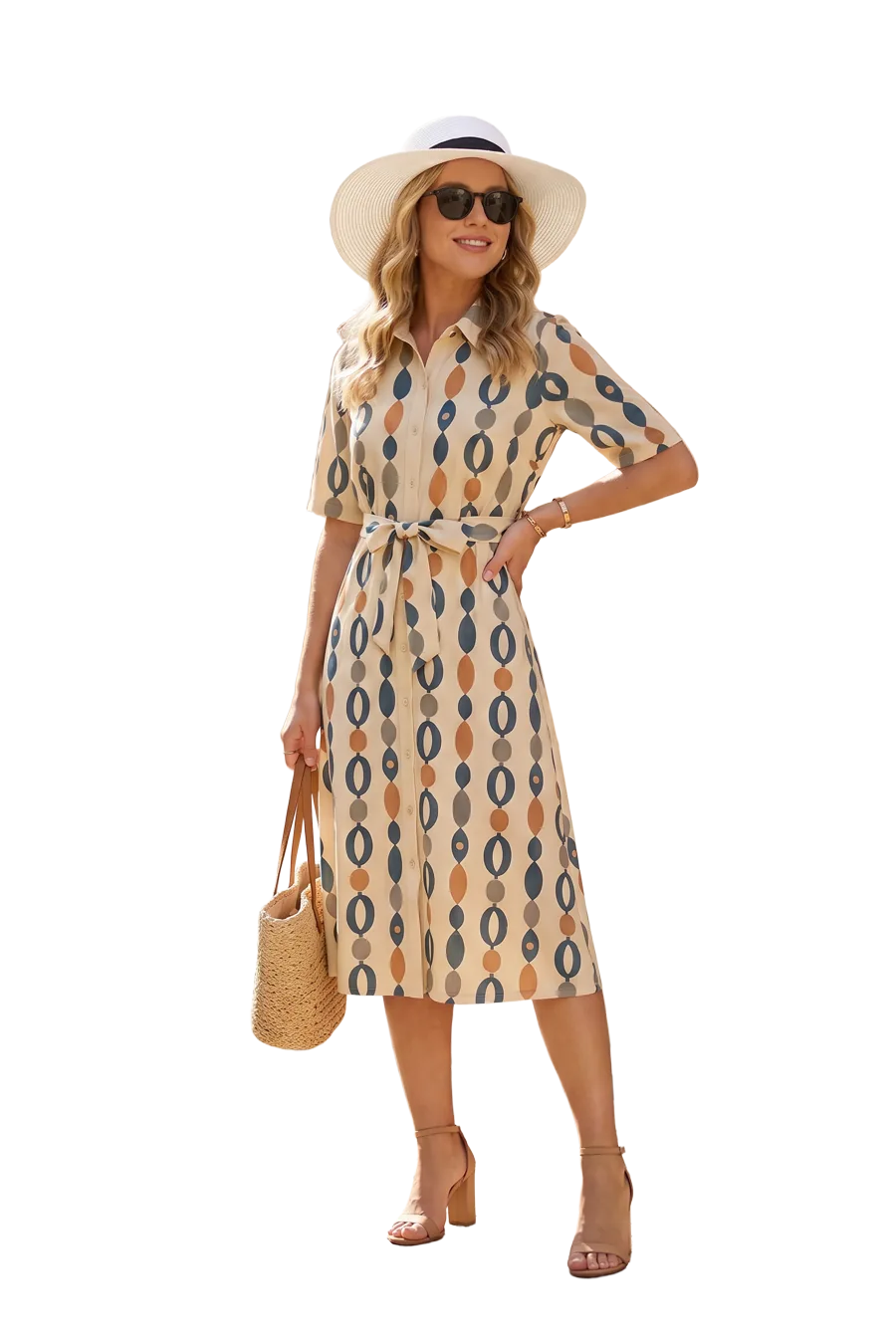 Top — Ozeira Sunset Stroll Shirt Dress – Chic Print, Everyday Ease